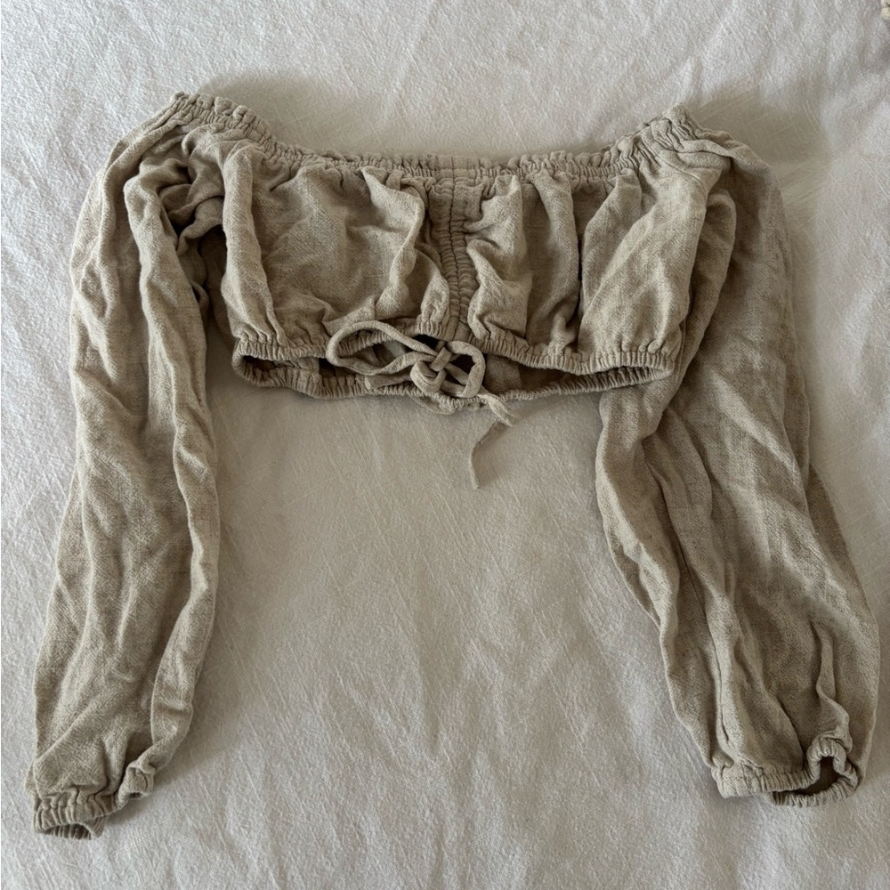 Adika Beige Off-Shoulder Crop Top